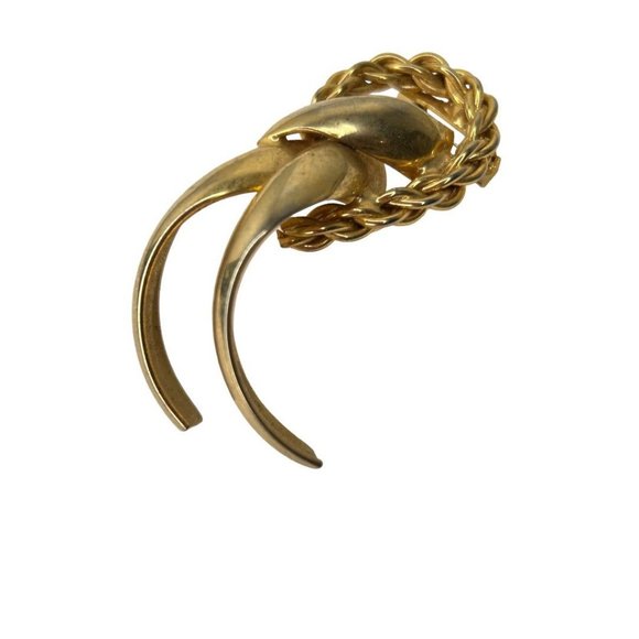 Vintage Goldtone Brooch Dimensional Ribbon Abstractt 2.25" - Picture 2 of 6